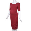 Kate Kasin Women Comfortable Half Sleeve Crew Neck Dark Red Cotton Maternity Summer Party Dress KK000502-1